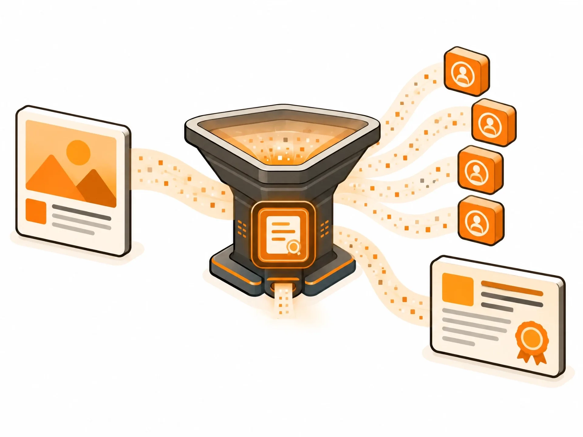 A blockchain licensing platform distributing verified creative work to approved users and issuing a digital certificate.